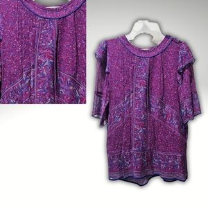 Ba&sh Size XS/4 Moccha Fuschia Flowy Ruffled Blouse Lady Top